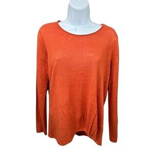 EILEEN FISHER Linen Sweater XS Orange Autumn Fall Long Sleeves